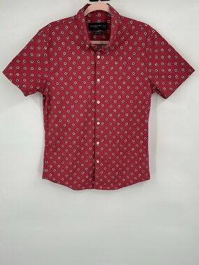Abercrombie & Fitch Short-Sleeve Red Printed Button-Down Shirt